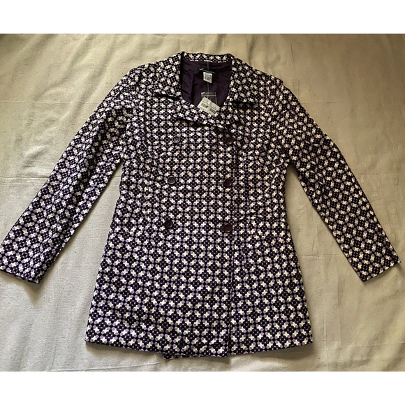 NWT Lillie Rubin Trench Coat Womens Size 8 Purple Geometric Pattern Long Jacket - Picture 6 of 13